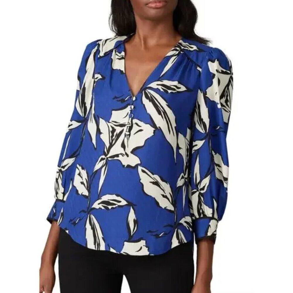 Veronica Beard Milan Blue Printed Silk Blend Blouse